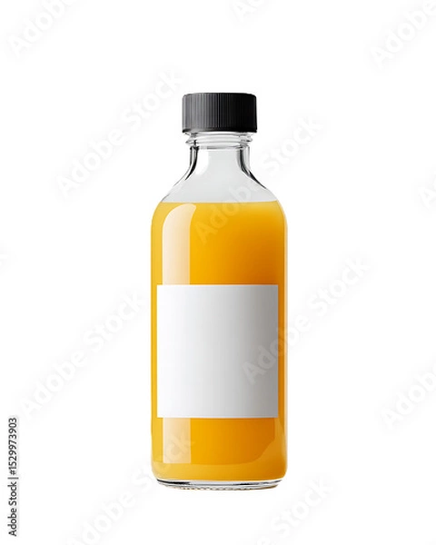 Obraz Clear bottle of cold pressed juice label space white background health focused drink idea for branding and juice cleanse product visuals