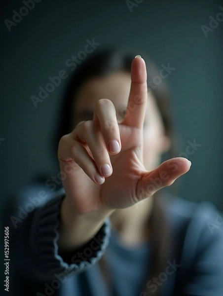 Obraz Female hand close-up, finger touches the screen