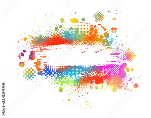Obraz Bright colorful watercolor stain frame splash splatter brush stroke on white background. Modern vibrant aquarelle spot. Decorative trendy isolated design on white. hand drawn. Not AI Vector