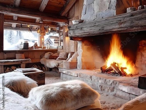 Obraz fireplace with firewood