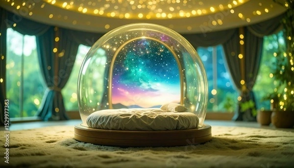 Fototapeta Glass Cocoon in a Circular Room with Velvet and Soft Lighting