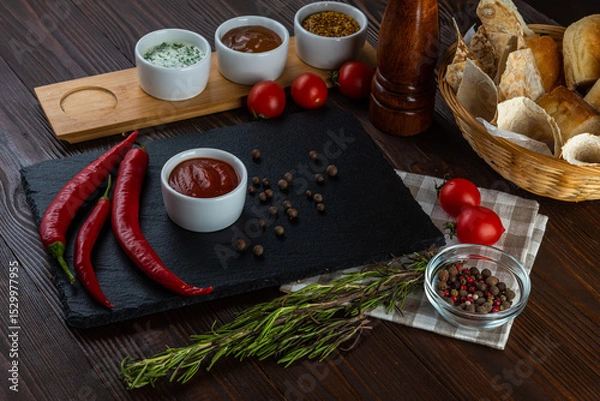 Fototapeta Caucasian sauce on a wooden background