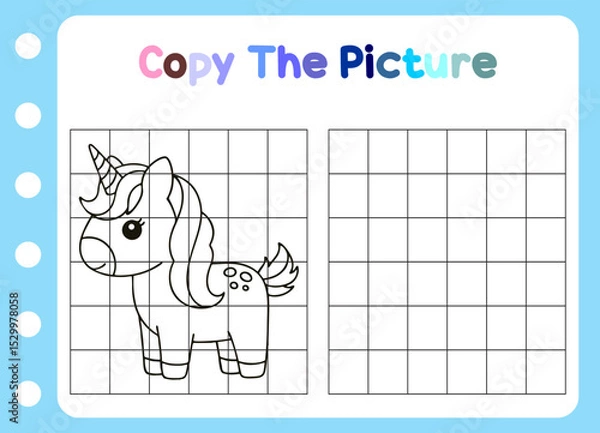 Fototapeta copy the picture of animal. cute unicorn  Educational  for children.