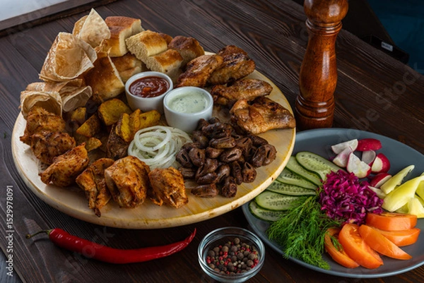 Obraz Chicken set on wooden background