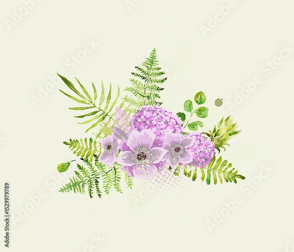 Obraz Floral abstraction with purple flowers. hand drawn. Not AI, Vector illustration.