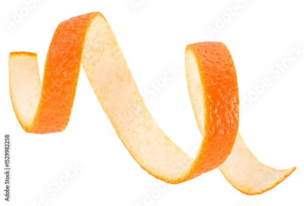 Fototapeta Isolated fresh orange peel on white background. Orange skin stripe in spiral form. Orange zest.