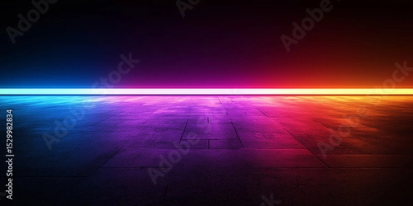 Obraz Sleek black background with vibrant blue, purple, and pink neon stripes arranged horizontally. Smooth gradient and glowing hues create a dynamic, futuristic, and captivating aesthetic