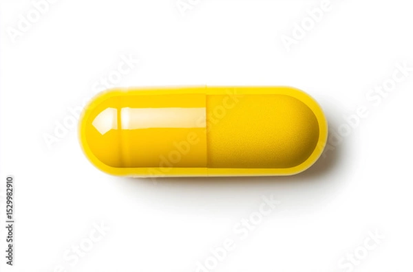 Obraz Top-down photo of a yellow capsule on a white background