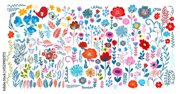 Obraz Set of different colored vector flowers . hand drawn. Not AI, Vector illustration.