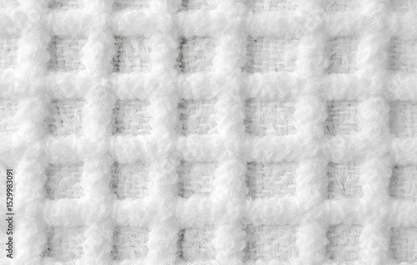 Fototapeta White fabric background with a fine, textured weave pattern. Ideal for use in wallpaper, carpet, or interior design visuals where a subtle, clean, and detailed textile look is needed