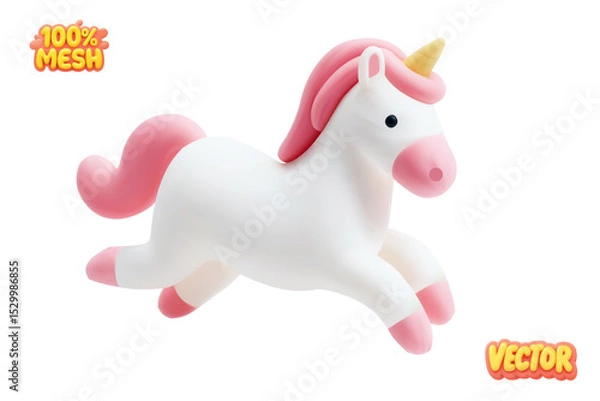 Fototapeta Vector realistic isolated cute unicorn on white background.
