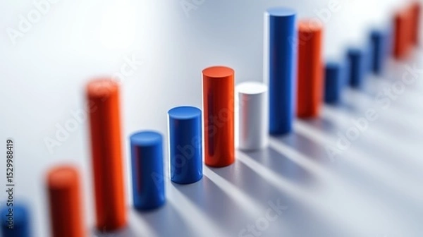 Obraz A clear bar chart with a steady upward trend, showcasing s financial growth. the background is minimalistic with a soft white-to-blue gradient, representing financial success and stability