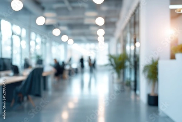 Obraz A modern office space with bright lighting, open layout, and employees working in a collaborative environment