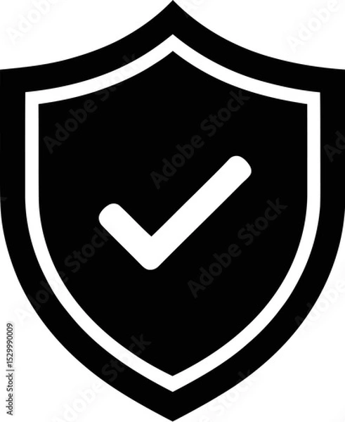 Fototapeta A black shield with a white checkmark on a gray background illustration