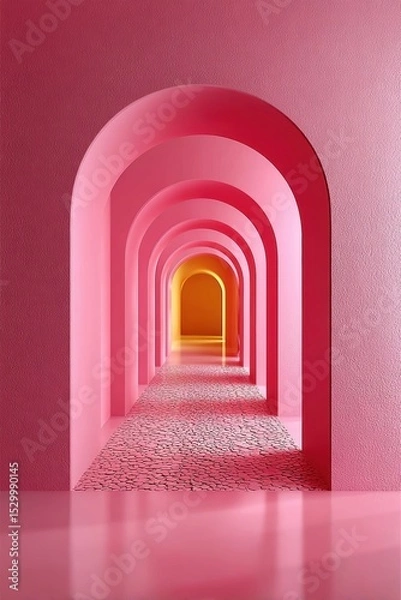Obraz Pink arched hallway with bold color transitions, ideal for modern design projects, fashion editorials, or advertising creative spaces and innovation