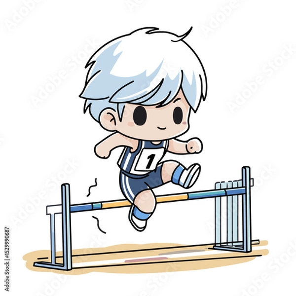 Fototapeta vector character jumping over sports obstacle on white background.Generative AI