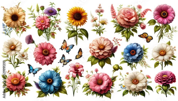 Obraz collection of flower on white background,isolated on white,clip art
