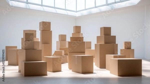 Obraz Humanitarian Relief Boxes Stacked Neatly for Emergency Distribution and Global Crisis Support