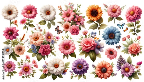 Obraz collection of flower on white background,isolated on white,clip art
