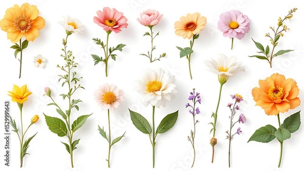 Obraz collection of flower on white background,isolated on white,clip art
