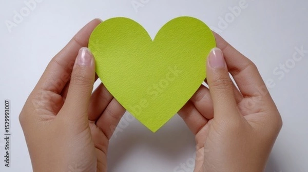 Obraz Hands Holding Green Heart Symbol for Lymphoma Awareness and Global Support Campaign