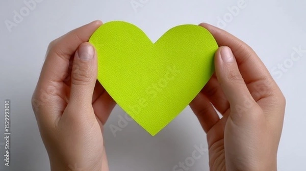 Obraz Hands Holding Green Heart Symbol for Lymphoma Awareness and Global Support Campaign