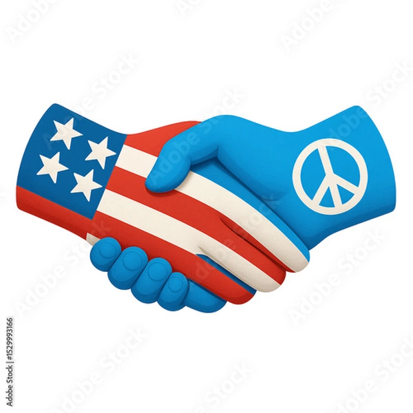 Fototapeta 3D Render of an American Flag Handshake with a Peace Symbol Hand, Representing Diplomacy and Alliance