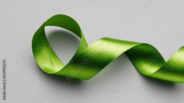 Obraz Green Satin Ribbon Symbolizing World Lymphoma Awareness and Global Health Support Initiative