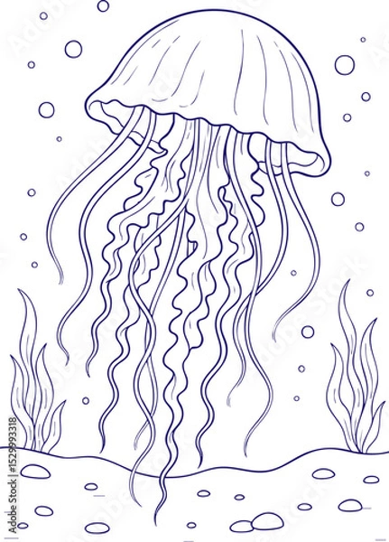 Obraz ellyfish swimming underwater in black and white line art