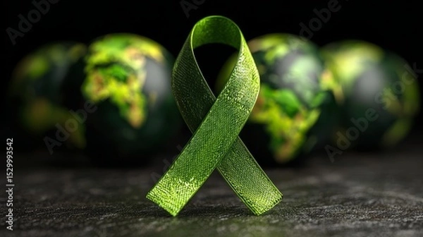 Obraz Green Ribbon with Fruits and Vegetables for World Lymphoma Awareness and Nutritional Health Promotion