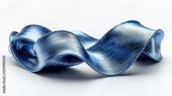 Fototapeta Wavy blue ribbon, shiny and smooth texture