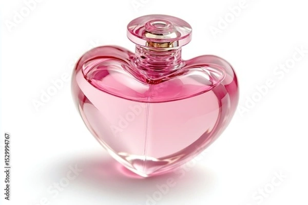 Obraz Close up of a heart shaped pink perfume bottle on a white background shot