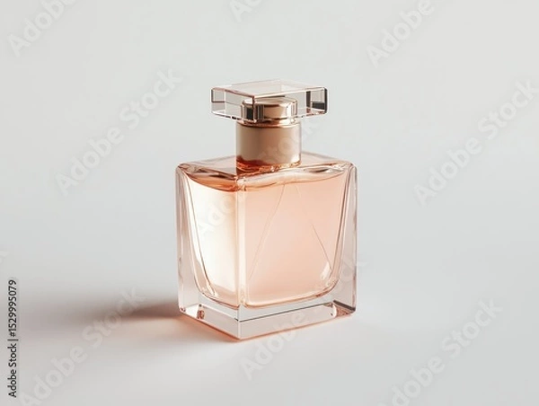 Obraz Close up of a square glass perfume bottle with light pink liquid inside it