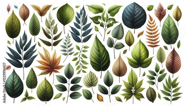 Fototapeta collection of leaf on white background ,seamless pattern background ,isolated on white ,
