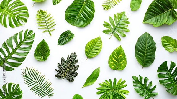 Obraz collection of leaf on white background ,seamless pattern background ,isolated on white ,
