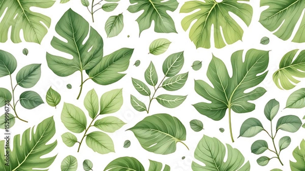 Obraz collection of leaf on white background ,seamless pattern background ,isolated on white ,
