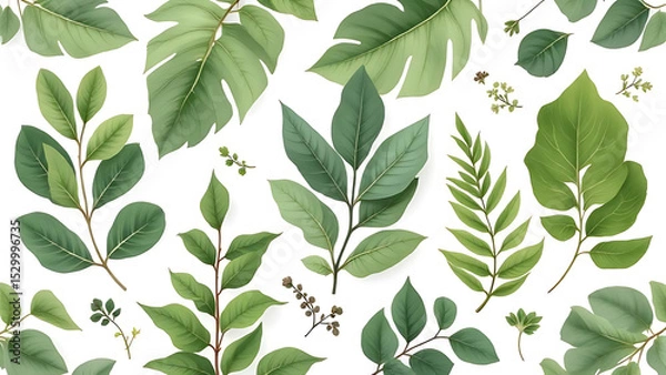 Fototapeta collection of leaf on white background ,seamless pattern background ,isolated on white ,
