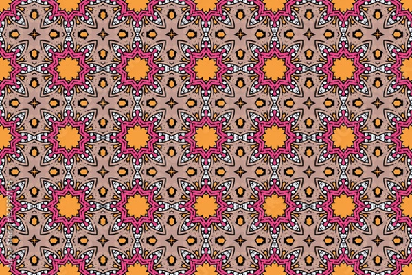 Fototapeta Seamless Symmetric Graphic Design Luxury Geometric Shape Perspective Decoration Art Textile Fashion Endless Visual Wallpaper Cloth Tile Fabric Template Texture Background Interior Digital Pattern.