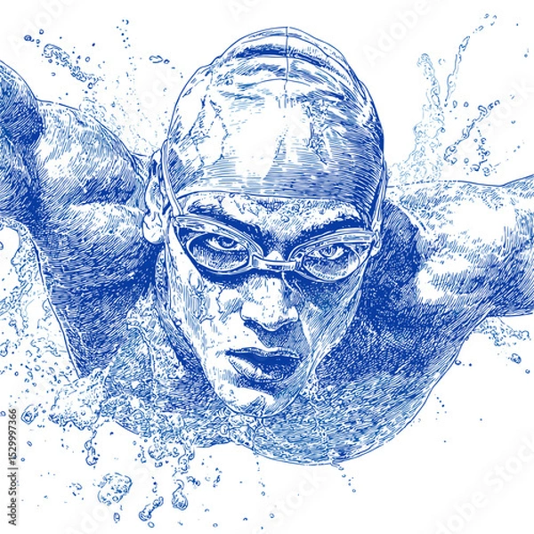 Fototapeta vector drawing of a swimmer underwater.Generative AI