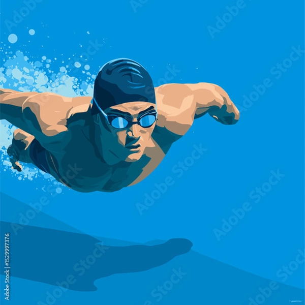 Fototapeta vector drawing of a swimmer underwater.Generative AI