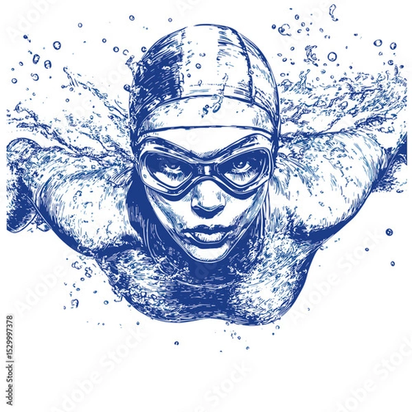 Fototapeta vector drawing of a swimmer underwater.Generative AI