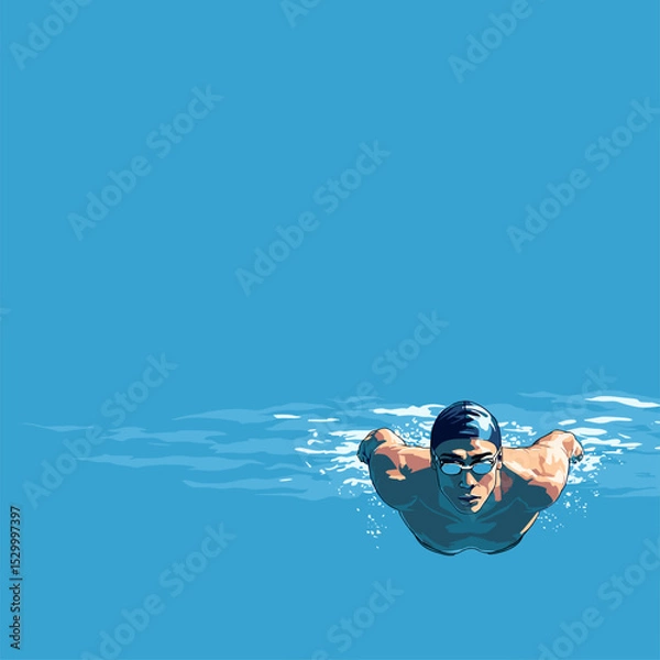 Fototapeta vector drawing of a swimmer underwater.Generative AI