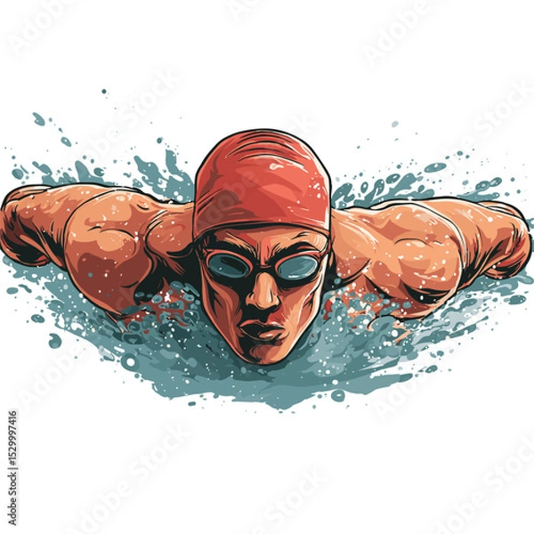 Fototapeta vector drawing of a swimmer underwater.Generative AI