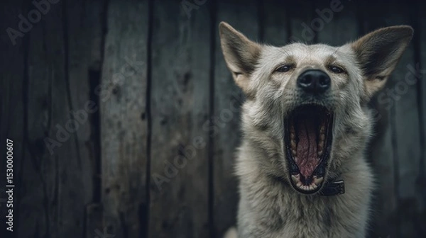 Obraz Aggressive stray dog baring teeth symbolizing rabies threat for World Rabies Day awareness