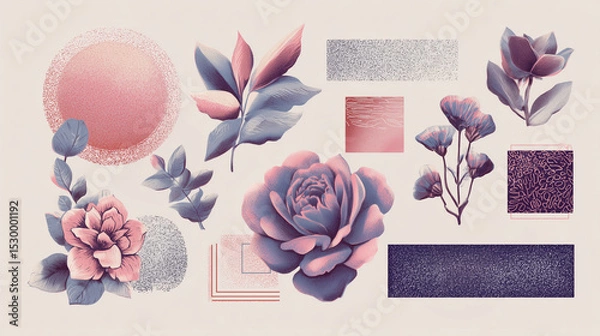 Fototapeta Floral and Geometric Elements Design Set, planner style 