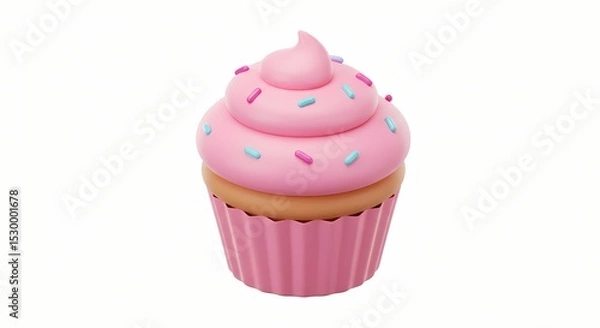 Obraz Pink Frosted Cupcake with Sprinkles on White Background