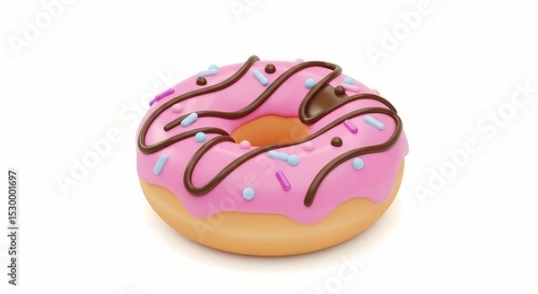 Obraz Sweet Treat: Pink Donut with Sprinkles and Chocolate Drizzle