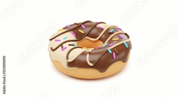 Obraz Frosted Donut with Sprinkles on White Background