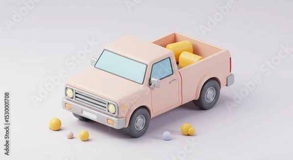 Obraz Pastel Pickup: Soft Rendered Vehicle with Cargo