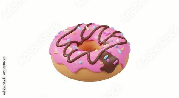 Obraz Pink Frosted Donut with Chocolate Drizzle and Sprinkles